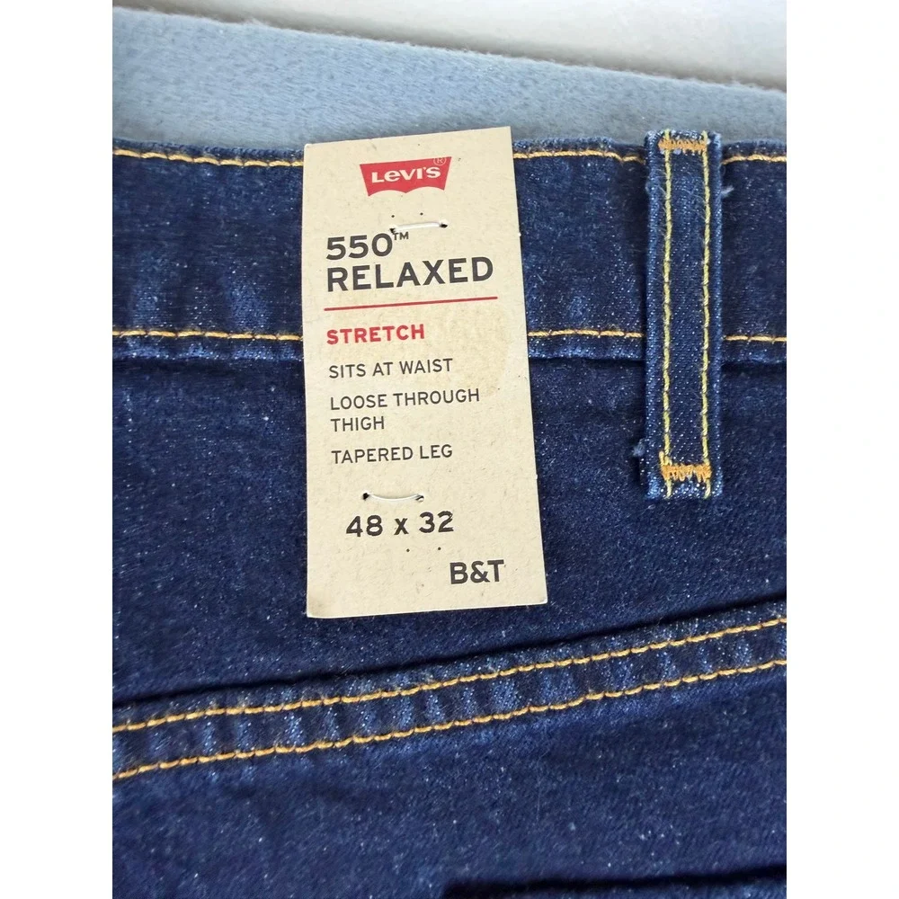 Levi's 550 Relaxed Fit Jeans Mens 48x32 Dark Blue Big & Tall Stretch Tapered Leg
